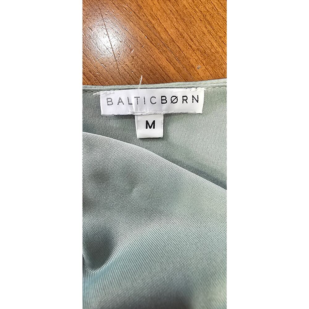 Baltic Born Satin Tie Front Midi Dress Sage Green Flutter Sleeve Size M - Picture 9 of 16